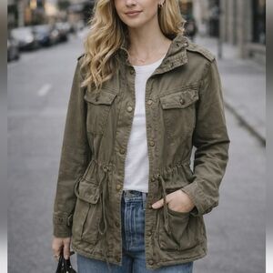 Talula Olive Utility Jacket XS Women Military Style Cargo Jacket | Cotton